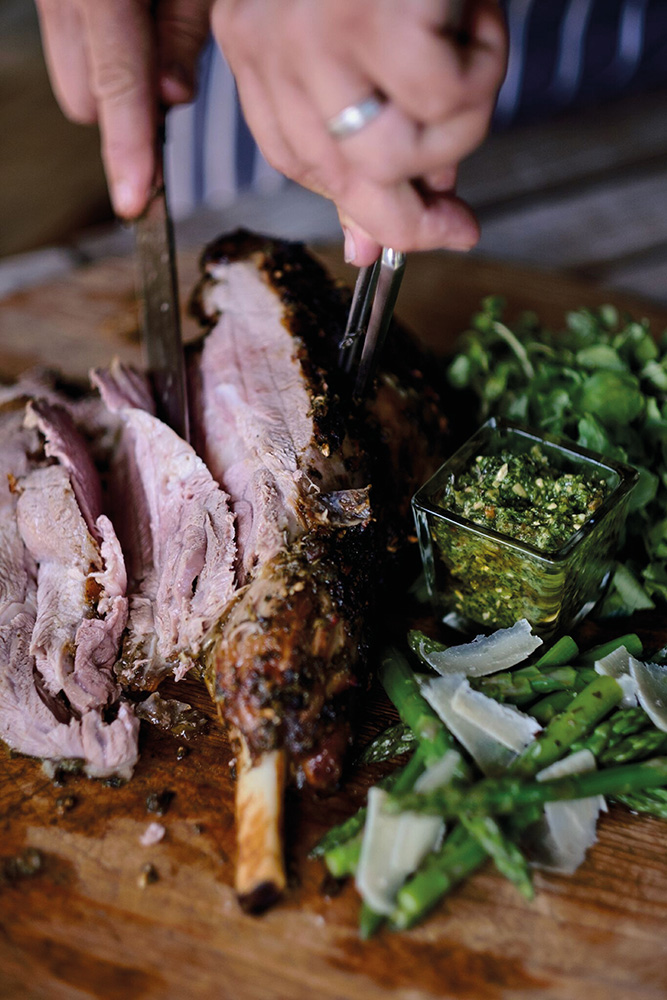Slow-roasted lamb being carved