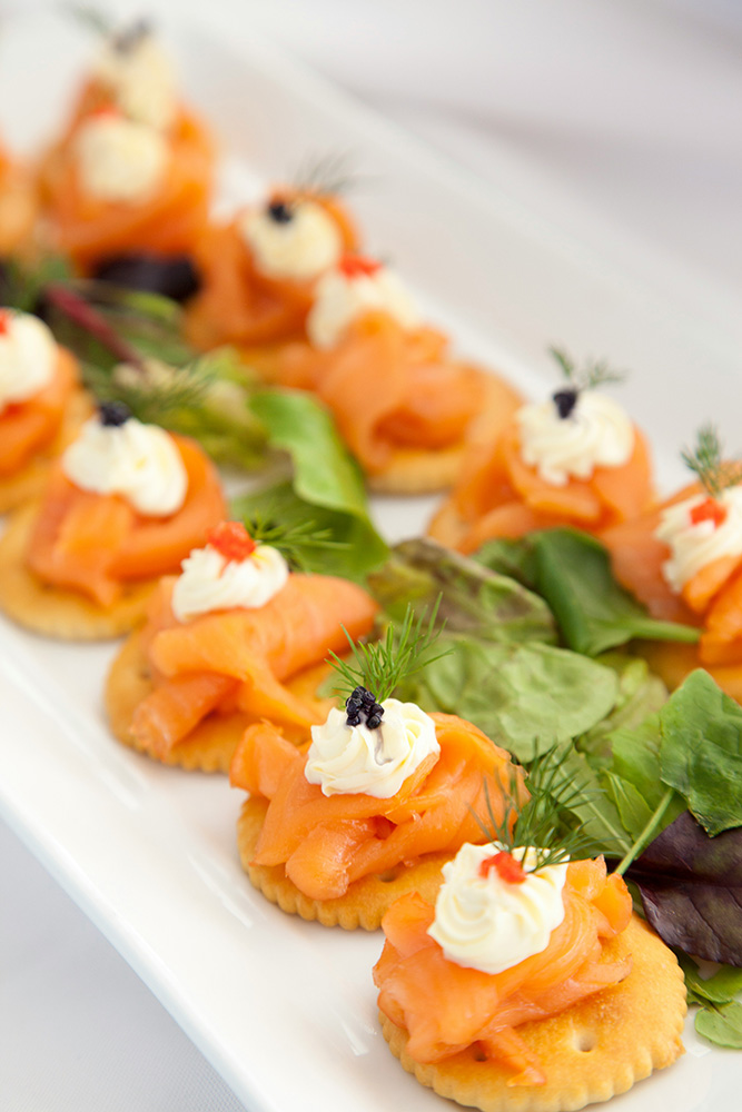 Salmon canapés on a platter